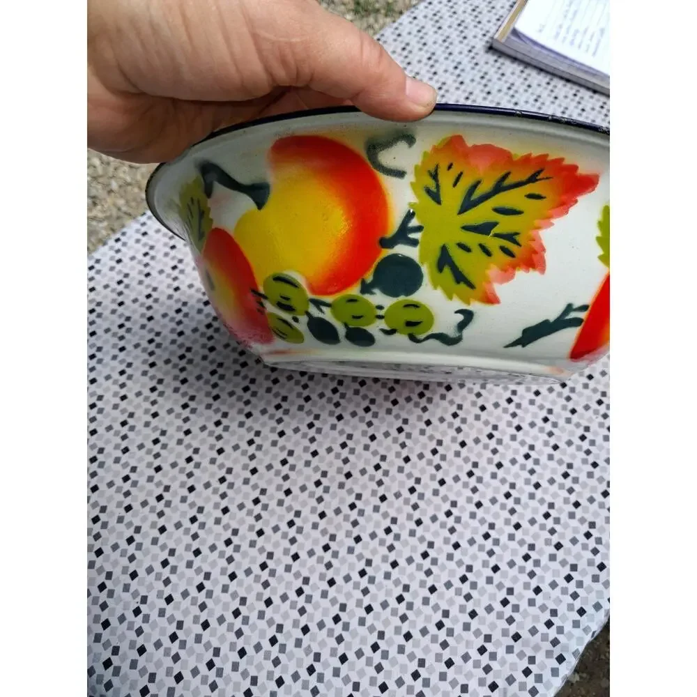 Vintage Enamelware Harvest Fruit Bowl 12